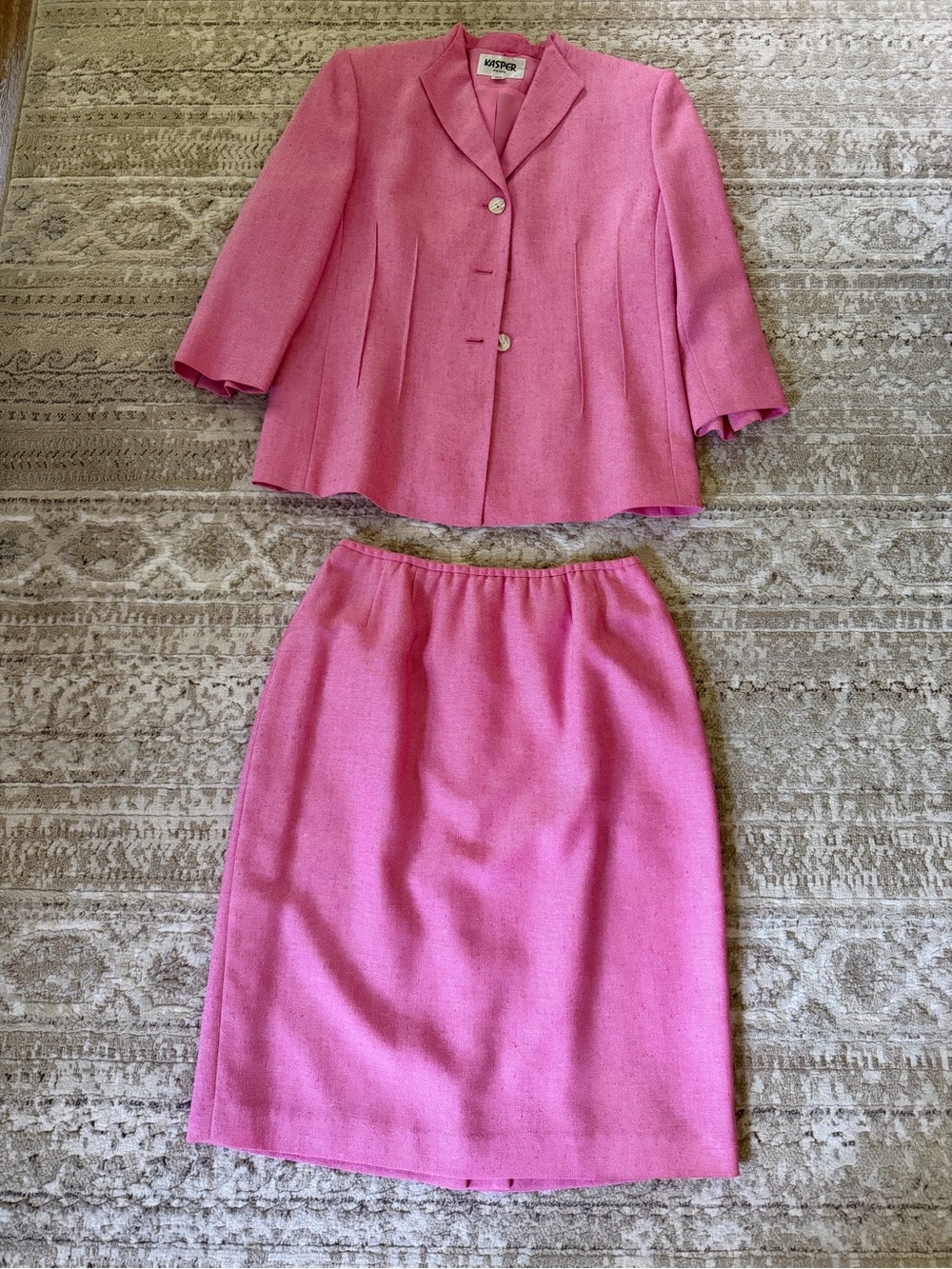 Kasper Pink Tweed Pencil Skirt with Matching Jacket